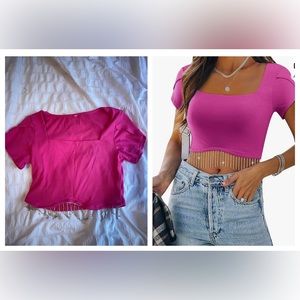 Pink crop top with diamonds